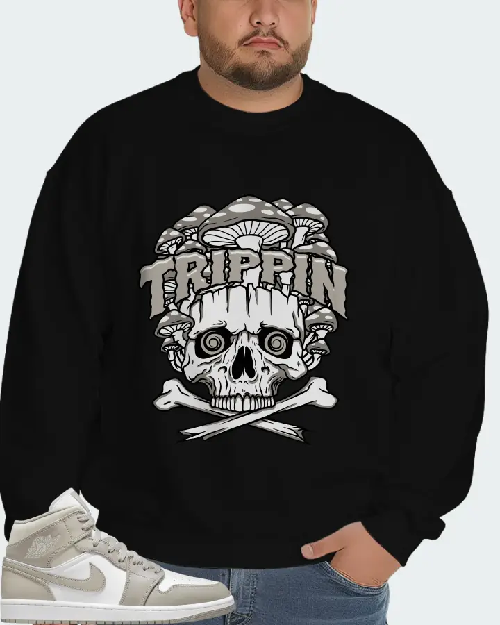Jordan 1 Mid Sneaker Matching Black Sweatshirt (Trippin Skull) - View 6