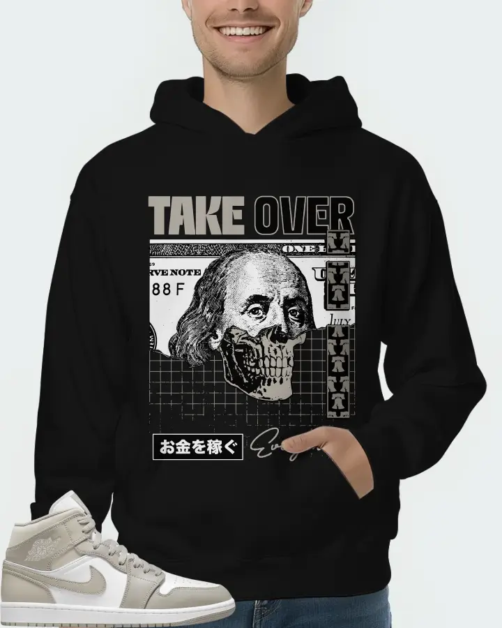 Jordan 1 Mid Sneaker Matching Black Hoodie (Take Over) - View 4
