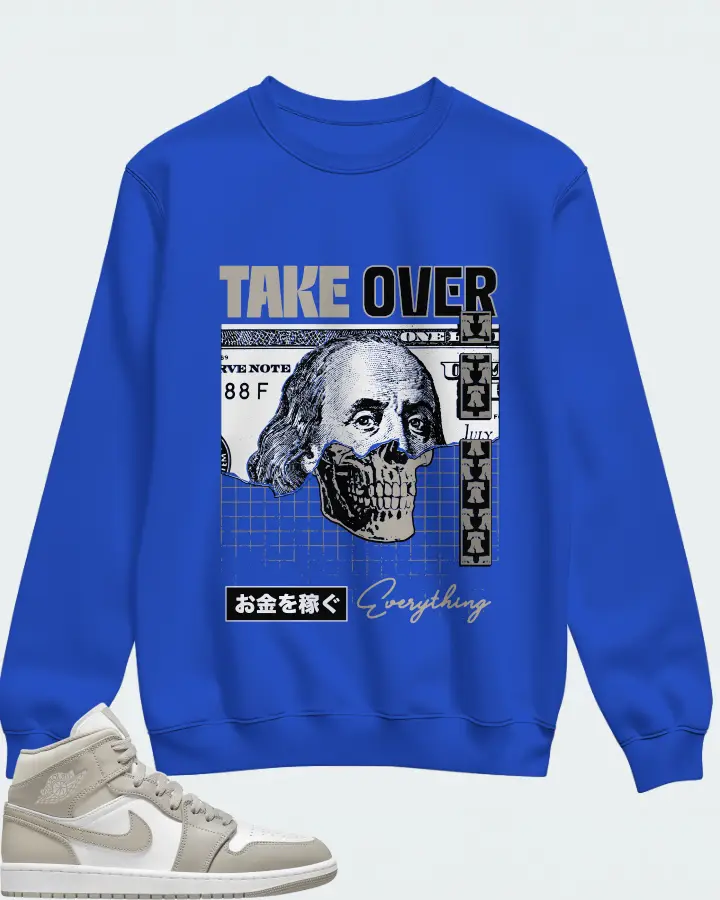 Jordan 1 Mid Sneaker Matching Royal Blue Sweatshirt - Take Over