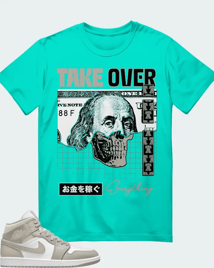 Jordan 1 Mid Sneaker Matching Teal T-Shirt - Take Over