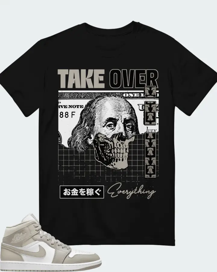 Jordan 1 Mid Sneaker Matching Black T-Shirt - Take Over