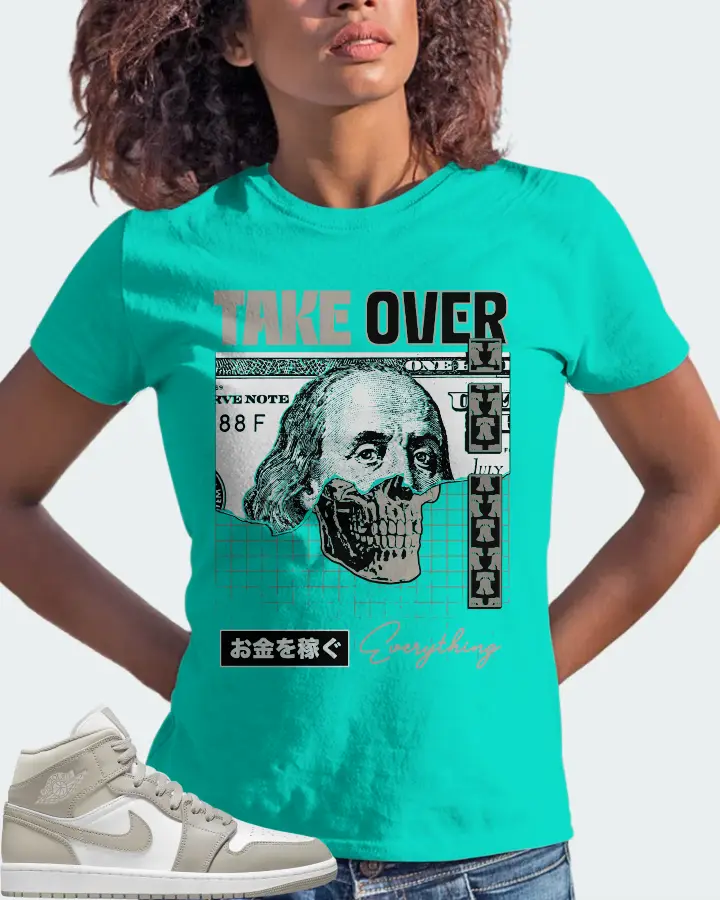 Jordan 1 Mid Sneaker Matching Teal T-Shirt (Take Over) - View 3