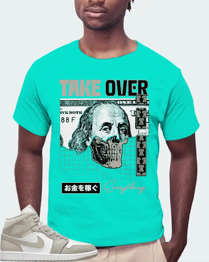 Jordan 1 Mid Sneaker Matching Teal T-Shirt (Take Over) - View 4