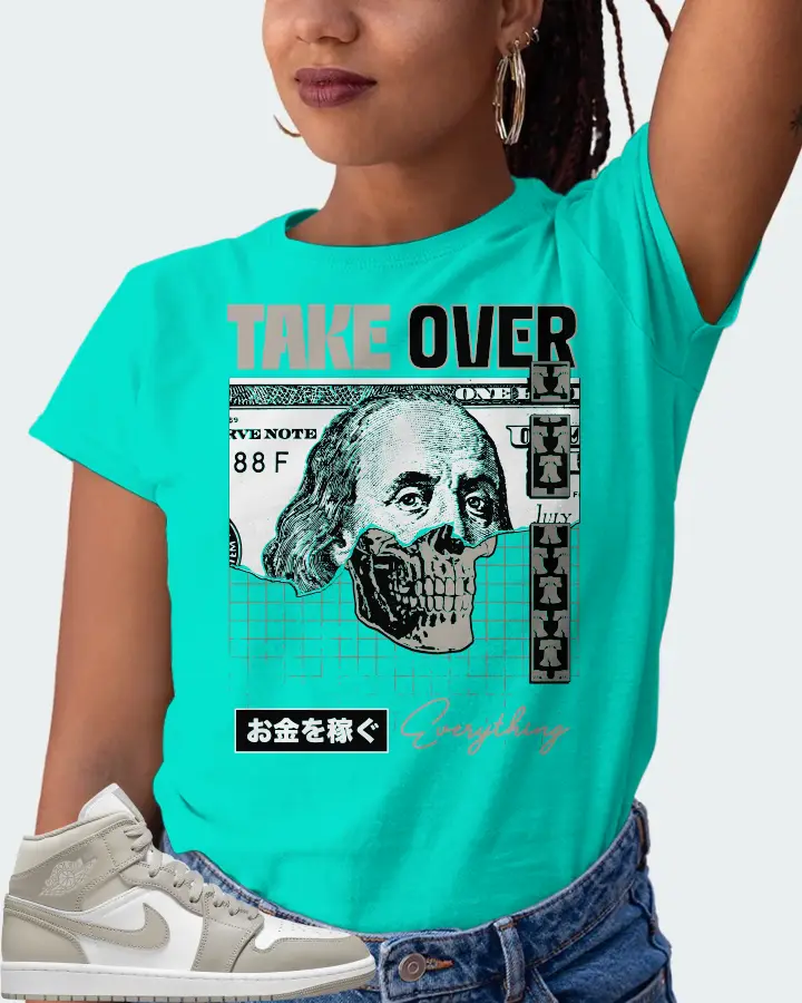 Jordan 1 Mid Sneaker Matching Teal T-Shirt (Take Over) - View 5