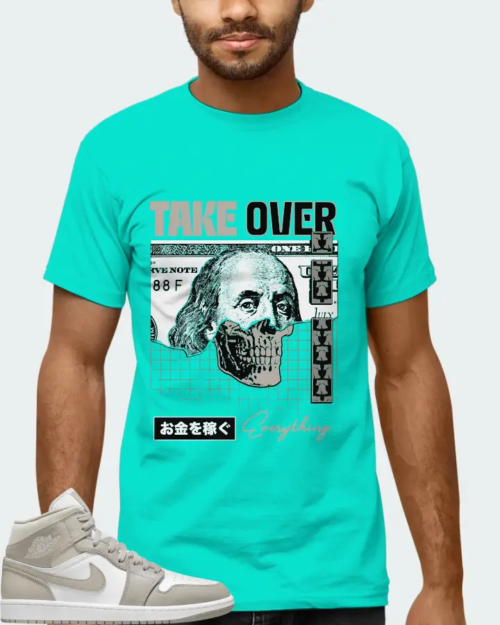 Jordan 1 Mid Sneaker Matching Teal T-Shirt (Take Over) - View 6