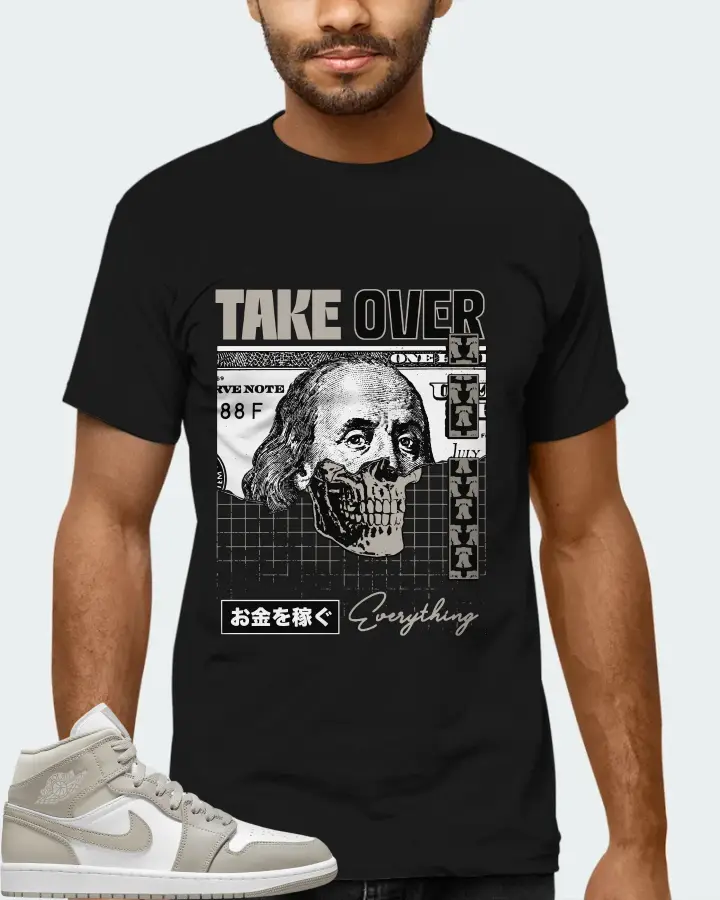 Jordan 1 Mid Sneaker Matching Black T-Shirt (Take Over) - View 6