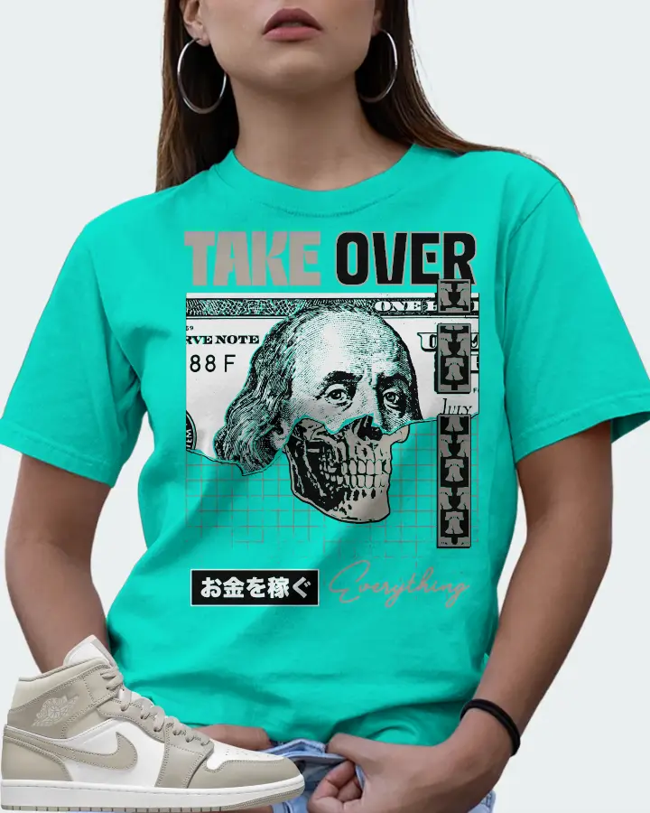 Jordan 1 Mid Sneaker Matching Teal T-Shirt (Take Over) - View 7