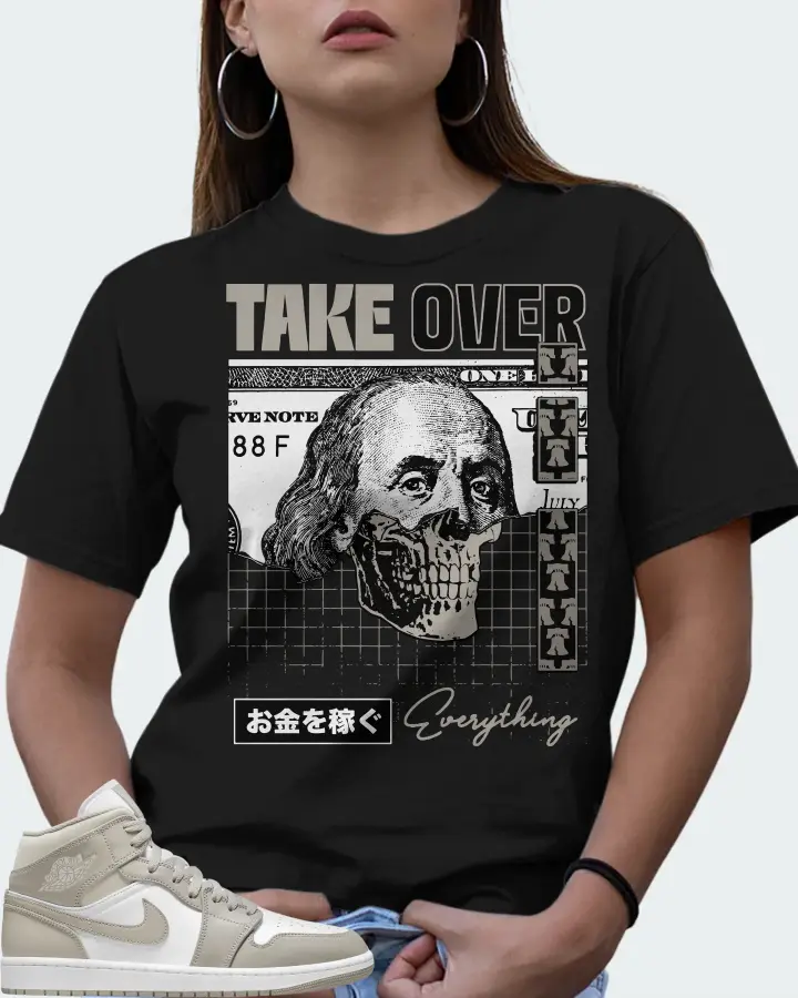 Jordan 1 Mid Sneaker Matching Black T-Shirt (Take Over) - View 7