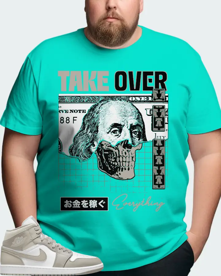 Jordan 1 Mid Sneaker Matching Teal T-Shirt (Take Over) - View 8
