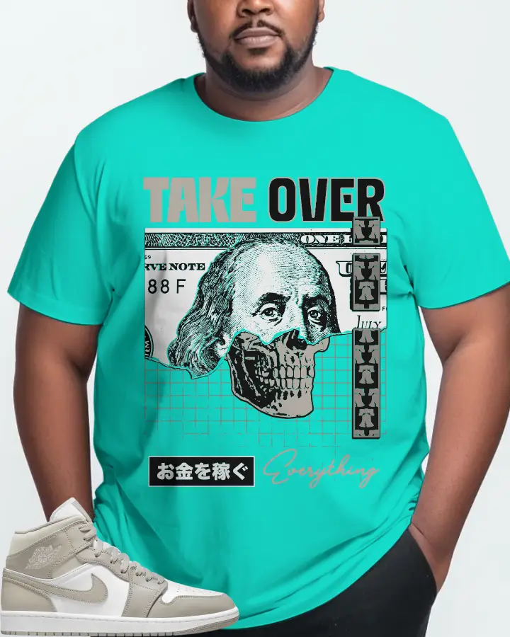 Jordan 1 Mid Sneaker Matching Teal T-Shirt (Take Over) - View 10