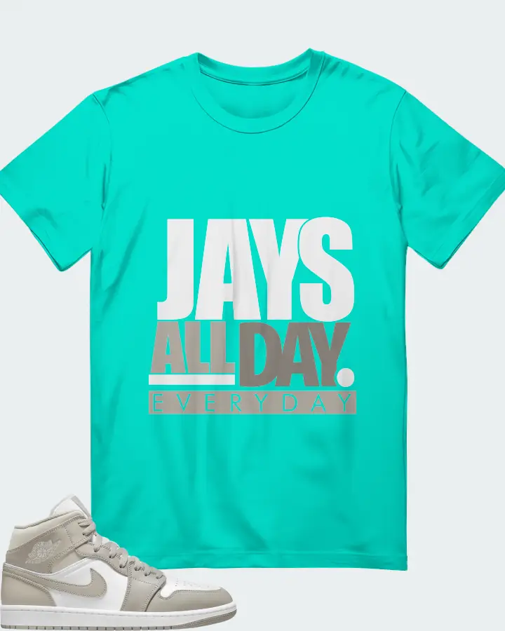 Jordan 1 Mid Sneaker Matching Teal T-Shirt - Jays All Day