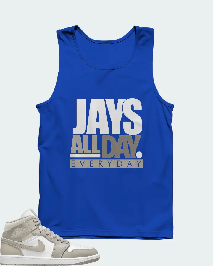 Jordan 1 Mid Sneaker Matching Royal Blue Tank Top - Jays All Day
