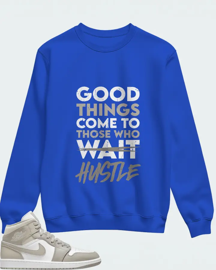 Jordan 1 Mid Sneaker Matching Royal Blue Sweatshirt - Good Things Come