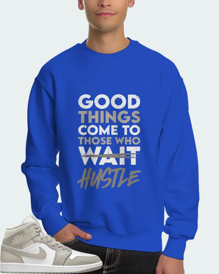 Jordan 1 Mid Sneaker Matching Royal Blue Sweatshirt (Good Things Come) - View 4