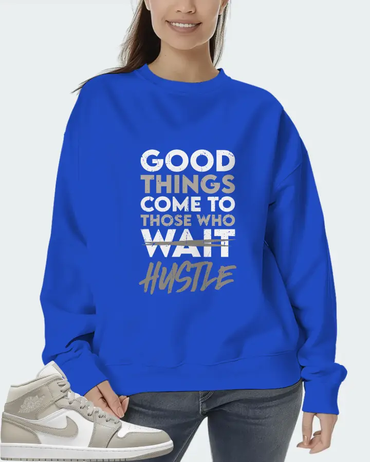 Jordan 1 Mid Sneaker Matching Royal Blue Sweatshirt (Good Things Come) - View 5