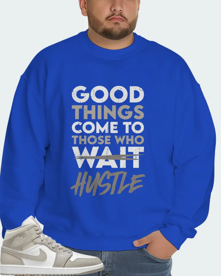 Jordan 1 Mid Sneaker Matching Royal Blue Sweatshirt (Good Things Come) - View 6