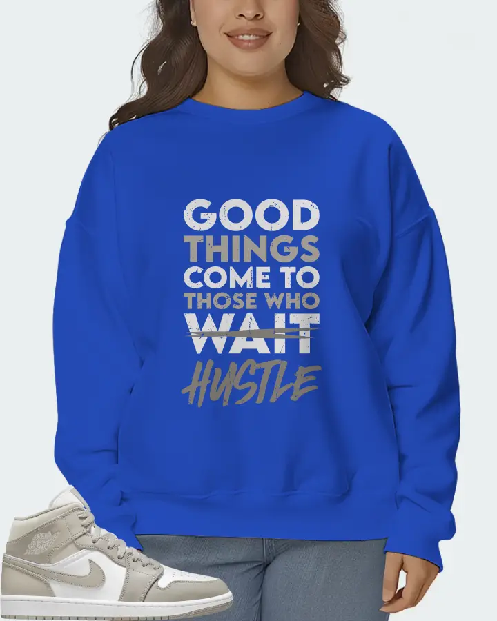 Jordan 1 Mid Sneaker Matching Royal Blue Sweatshirt (Good Things Come) - View 7