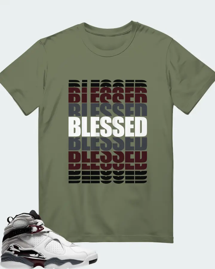 Jordan 8 Retro Sneaker Matching Olive T-Shirt - BLESSED Many Times