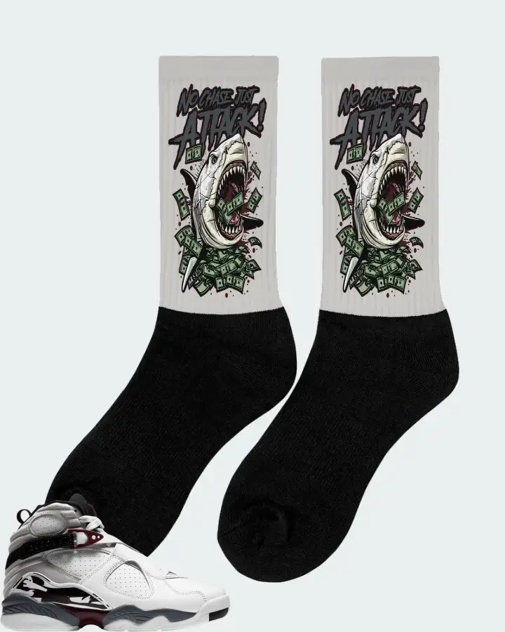 Jordan 8 Retro Sneaker Matching Grey Socks (No Chase, Just Attack) - View 3