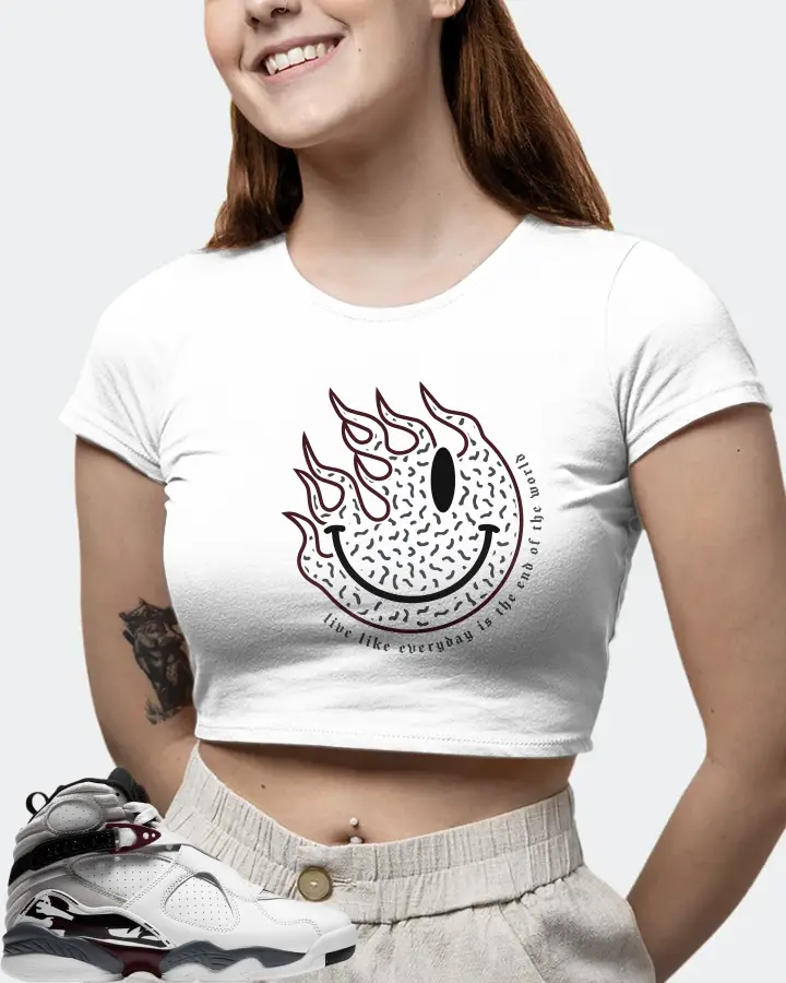Jordan 8 Retro Sneaker Matching White Crop Top (Keep Smiling) - View 6