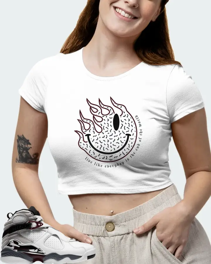 Jordan 8 Retro Sneaker Matching White Crop Top (Keep Smiling) - View 7