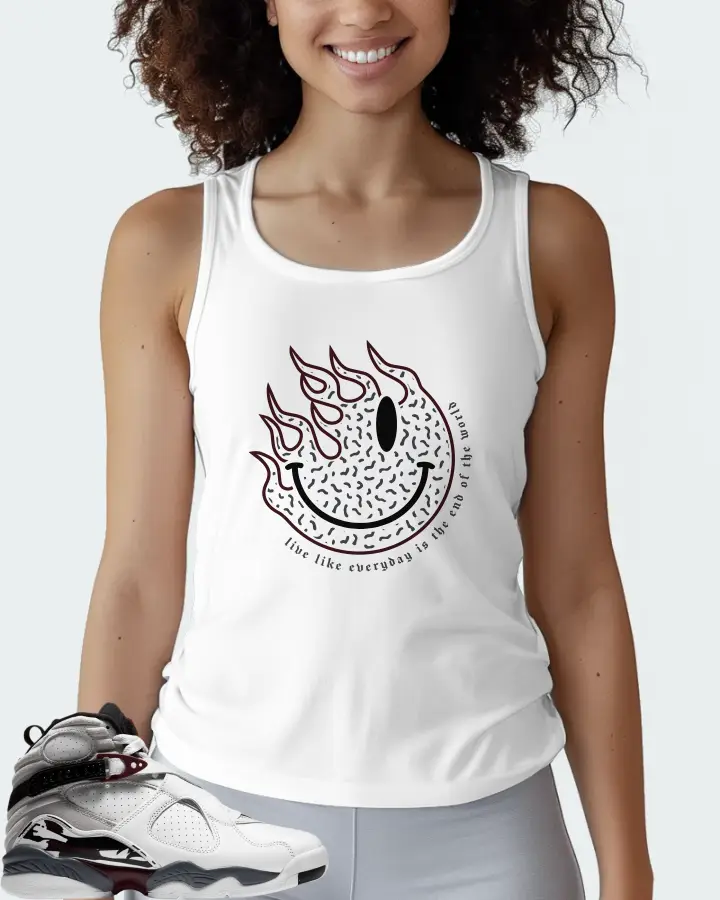 Jordan 8 Retro Sneaker Matching White Tank Top (Keep Smiling) - View 3