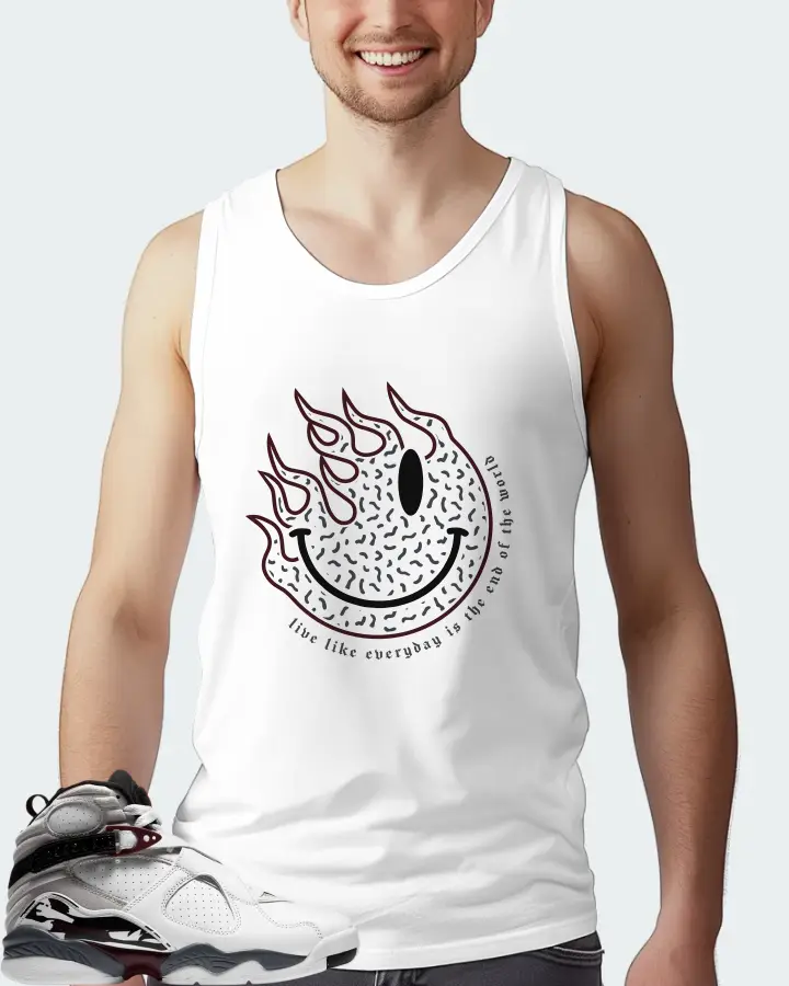 Jordan 8 Retro Sneaker Matching White Tank Top (Keep Smiling) - View 4