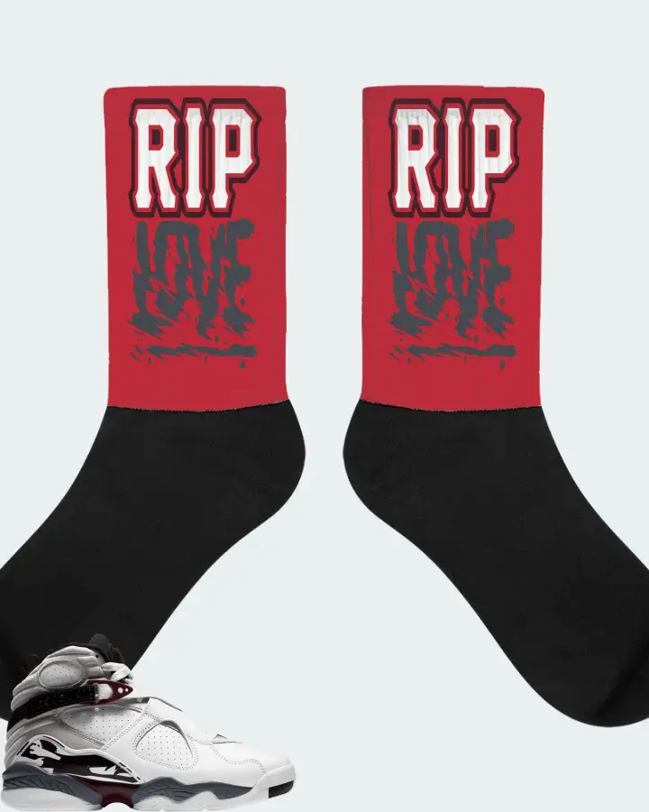Jordan 8 Retro Sneaker Matching Red Socks (RIP Love) - View 1