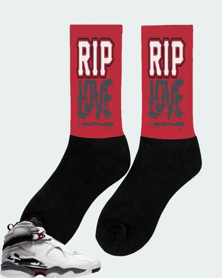 Jordan 8 Retro Sneaker Matching Red Socks (RIP Love) - View 3