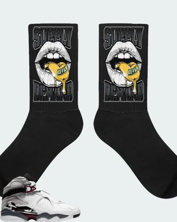Jordan 8 Retro Sneaker Matching Black Socks (Supply Demand) - View 1