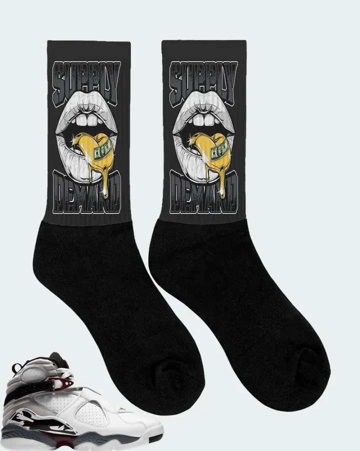 Jordan 8 Retro Sneaker Matching Black Socks (Supply Demand) - View 2