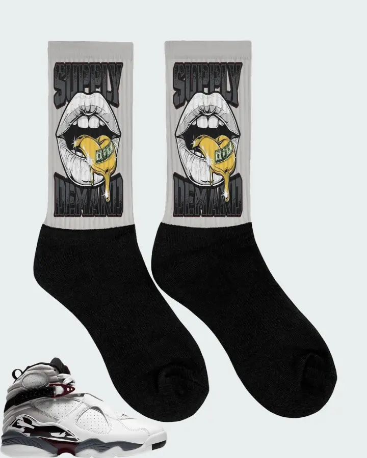 Jordan 8 Retro Sneaker Matching Grey Socks (Supply Demand) - View 2