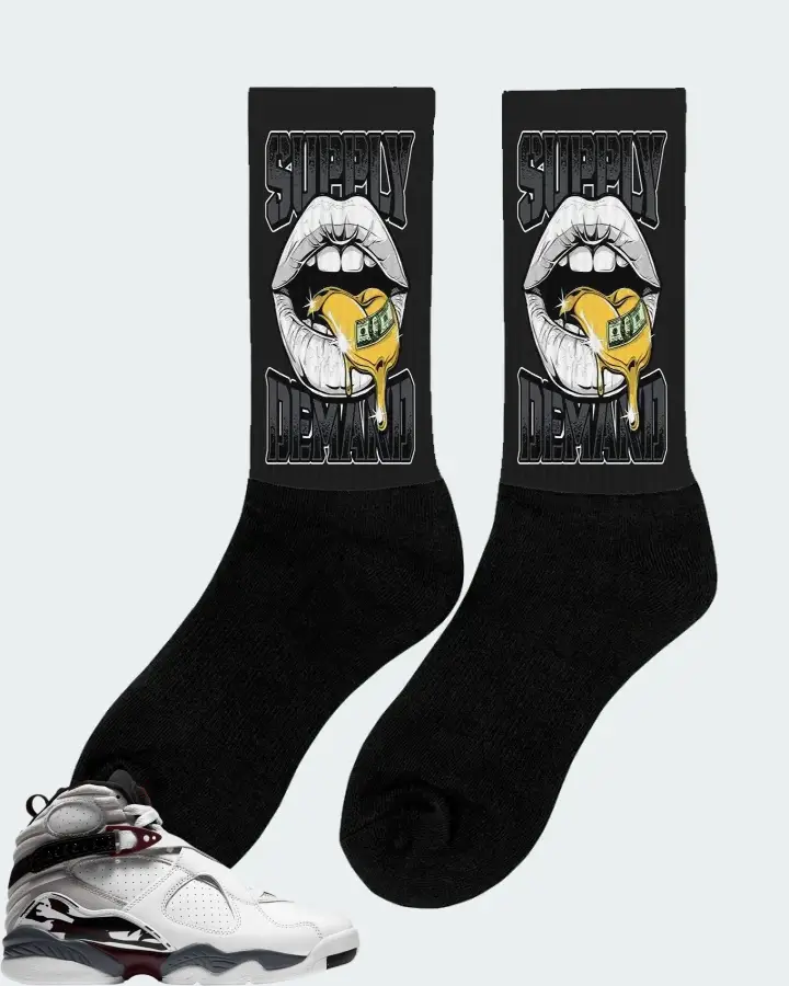 Jordan 8 Retro Sneaker Matching Black Socks (Supply Demand) - View 3