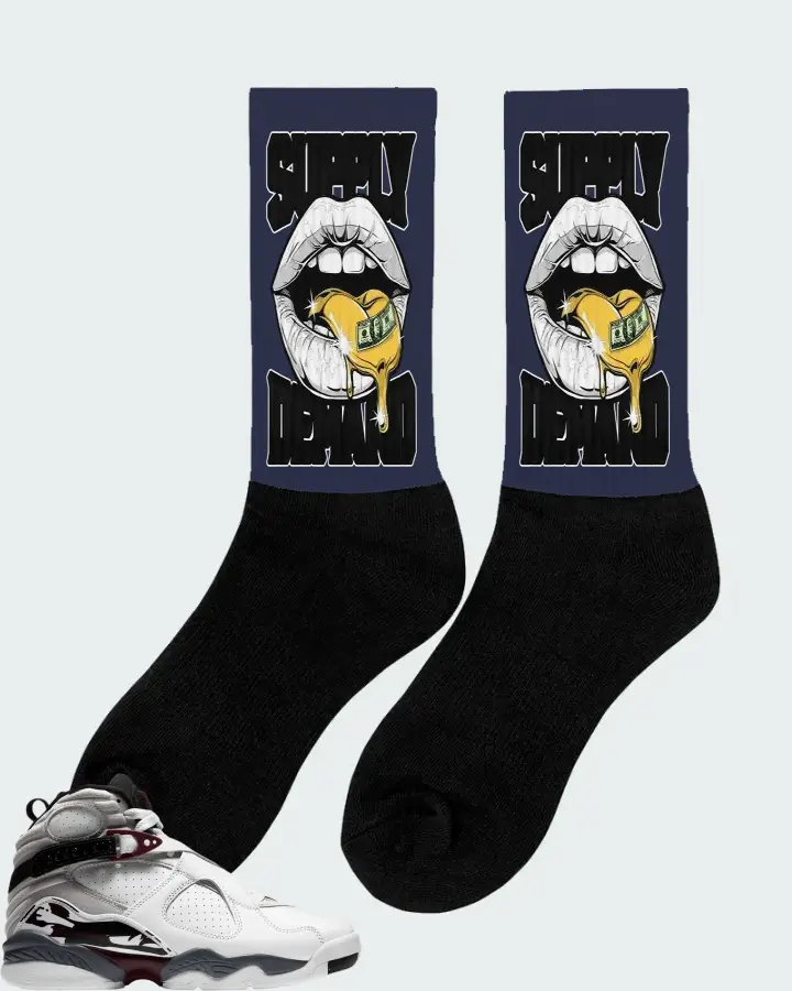 Jordan 8 Retro Sneaker Matching Navy Socks (Supply Demand) - View 3