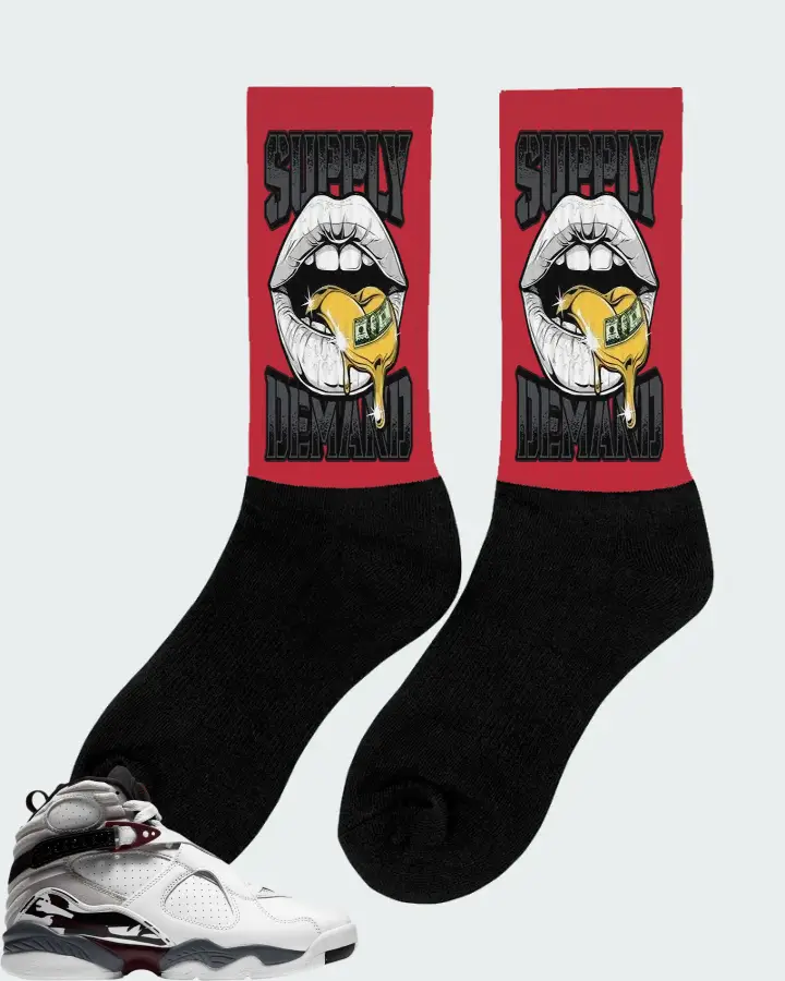 Jordan 8 Retro Sneaker Matching Red Socks (Supply Demand) - View 3