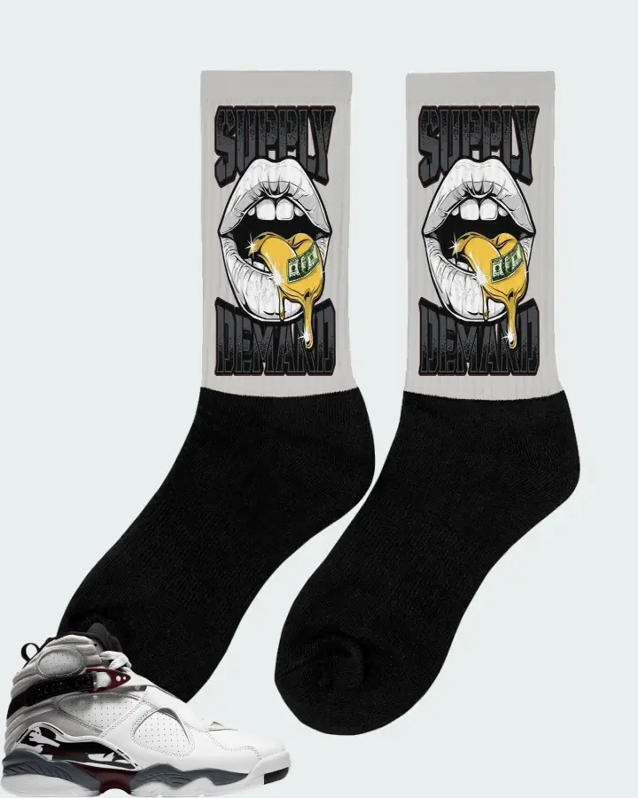 Jordan 8 Retro Sneaker Matching Grey Socks (Supply Demand) - View 3