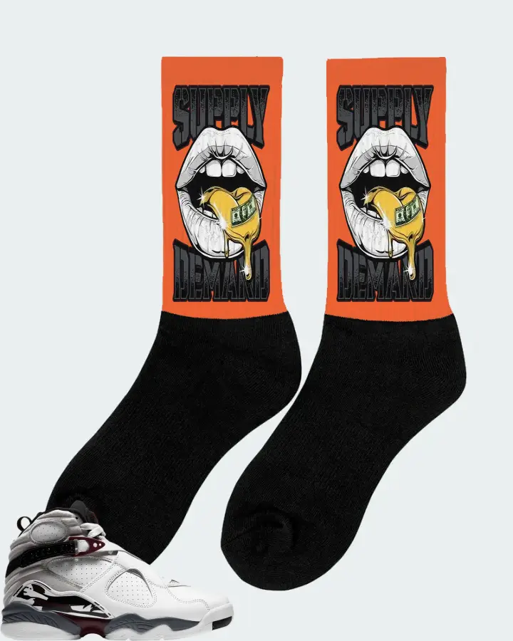 Jordan 8 Retro Sneaker Matching Orange Socks (Supply Demand) - View 3