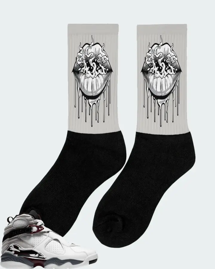 Jordan 8 Retro Sneaker Matching Grey Socks (Puff Puff) - View 3