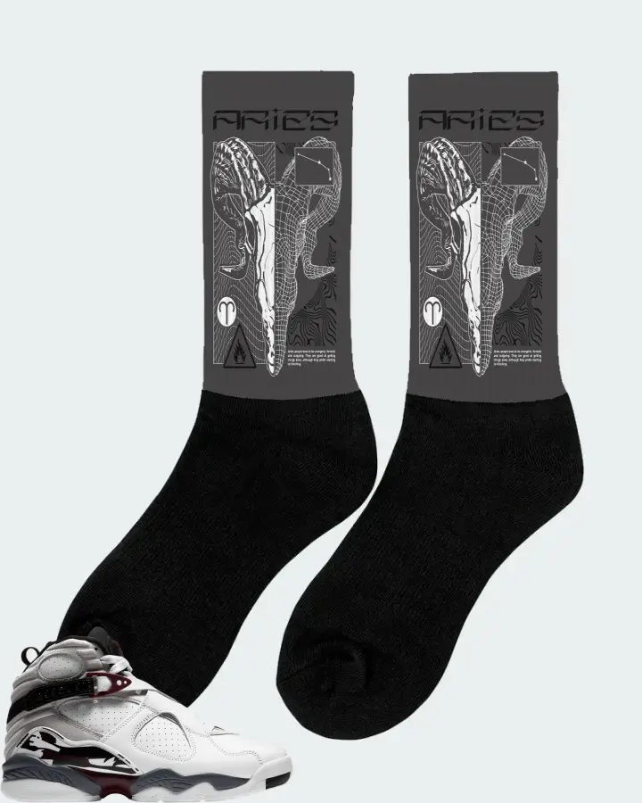 Jordan 8 Retro Sneaker Matching Dark Grey Socks (ARIES) - View 3
