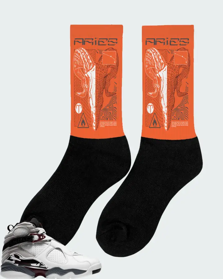 Jordan 8 Retro Sneaker Matching Orange Socks (ARIES) - View 3