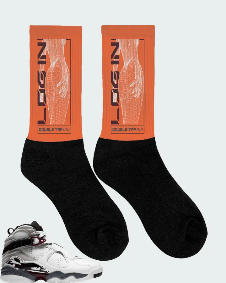 Jordan 8 Retro Sneaker Matching Orange Socks (LOGIN) - View 2