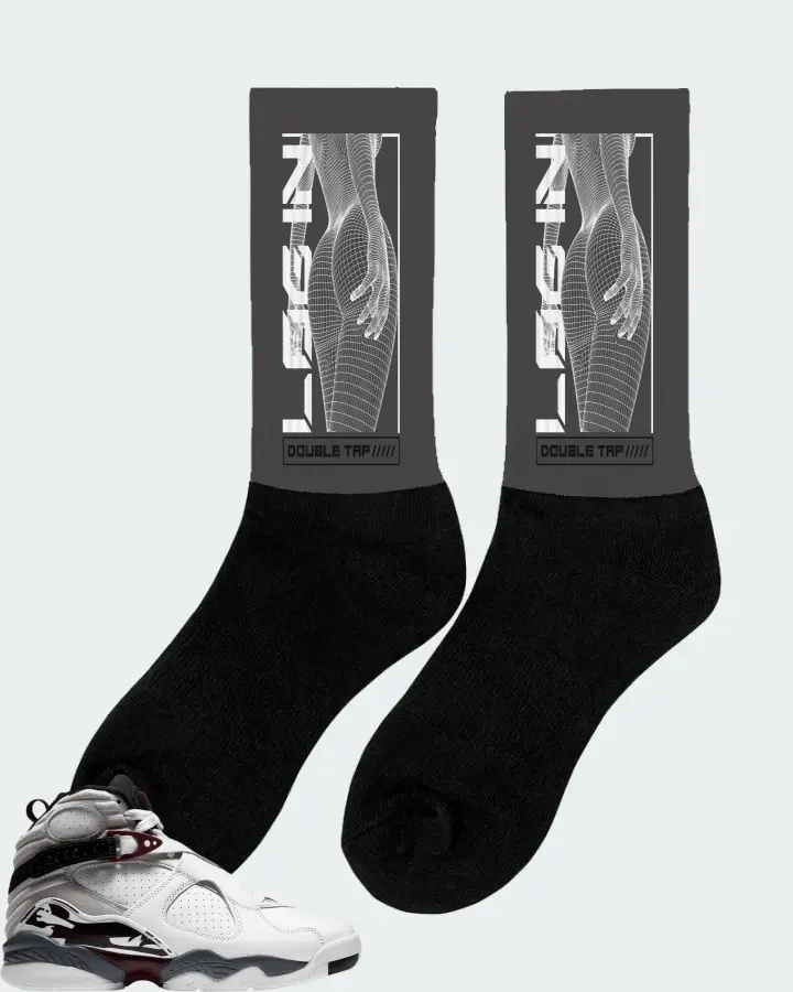 Jordan 8 Retro Sneaker Matching Dark Grey Socks (LOGIN) - View 3