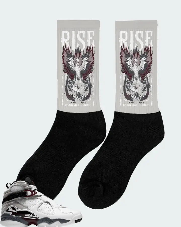Jordan 8 Retro Sneaker Matching Grey Socks (RISE) - View 3