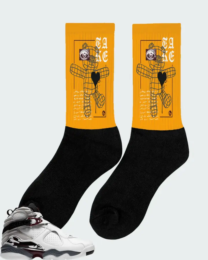 Jordan 8 Retro Sneaker Matching Gold Socks (TAKE) - View 3