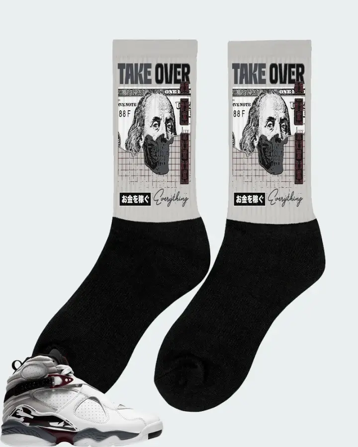 Jordan 8 Retro Sneaker Matching Grey Socks (Take Over) - View 3