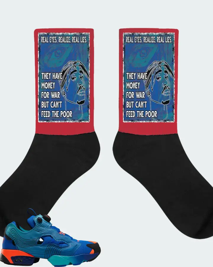 Reebok Instapump Fury Sneaker Matching Red Socks - TUPAC Real Eyes Realize Real Lies