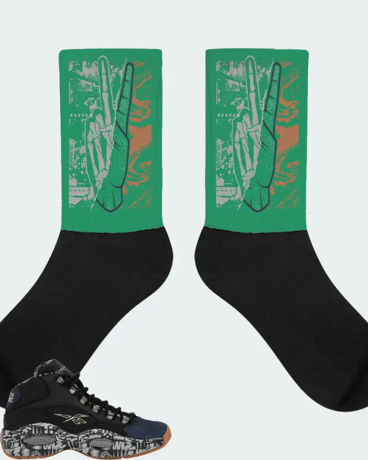 Reebok Question Mid Sneaker Matching Kelly Green Socks - Peace of mind