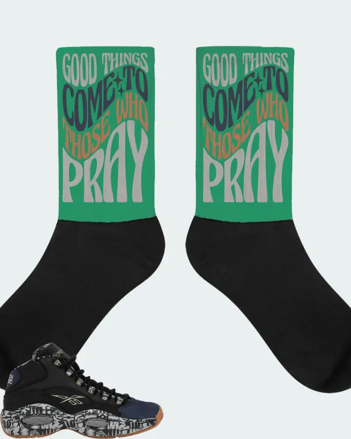 Reebok Question Mid Sneaker Matching Kelly Green Socks - Good Things Come To Those Who Pray