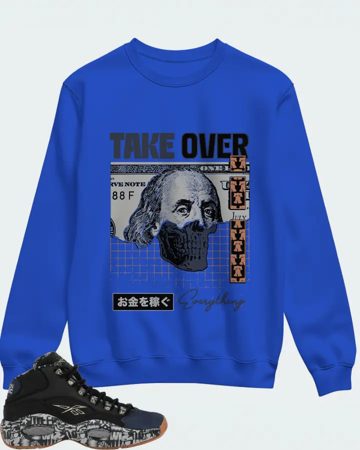 Reebok Question Mid Sneaker Matching Royal Blue Sweatshirt - Take Over