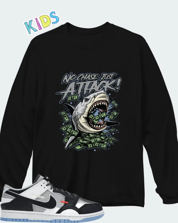 Nike Dunk Low Scrap Black Neutral Grey University Blue White Matching Kid's Long Sleeve T-Shirt